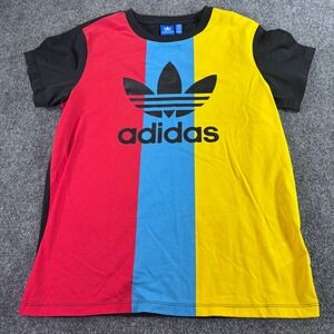 Adidas T-Shirt Mens M Red Blue Yellow Colorblock Trefoil Logo Cotton Streetwear